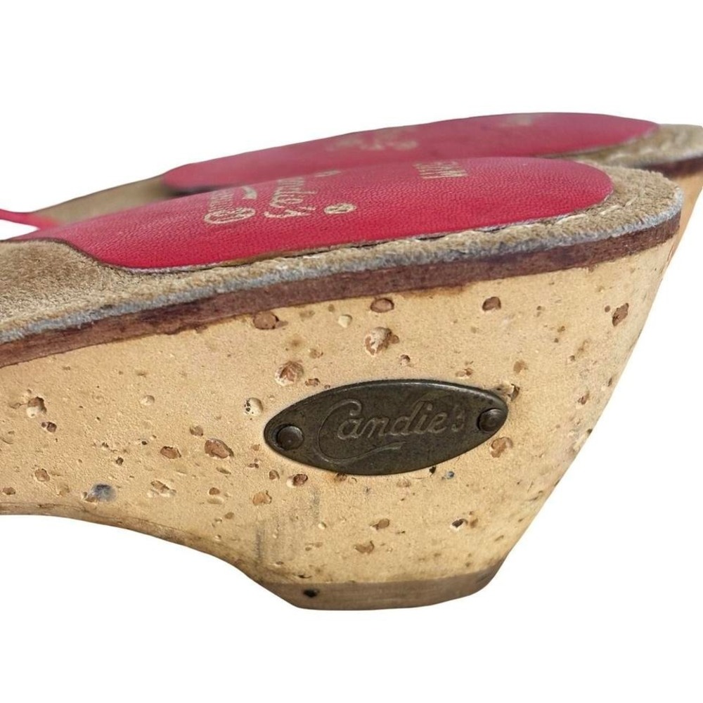 90's vtg. CANDIES RED LEATHER WEDGE SANDALS‎ MADE IN BRAZIL SZ. 5.5 - Picture 3 of 8